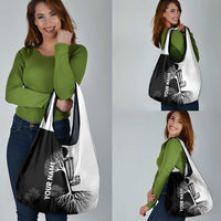 Black and White Disc Golf Tree Graphic Grocery Bag with Roots Silhouette and Custom Name Design - Wonder Print Shop