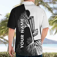 Black and White Disc Golf Tree Graphic Hawaiian Shirt with Roots Silhouette and Custom Name Design - Wonder Print Shop