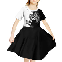 Black and White Disc Golf Tree Graphic Kid Short Sleeve Dress with Roots Silhouette and Custom Name Design - Wonder Print Shop