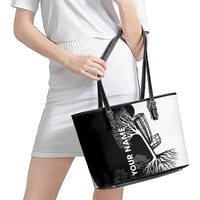 Black and White Disc Golf Tree Graphic Leather Tote Bag with Roots Silhouette and Custom Name Design - Wonder Print Shop