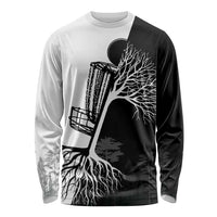 Black and White Disc Golf Tree Graphic Long Sleeve Shirt with Roots Silhouette and Custom Name Design - Wonder Print Shop