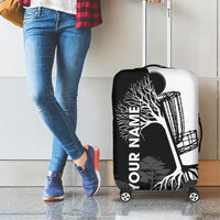 Black and White Disc Golf Tree Graphic Luggage Cover with Roots Silhouette and Custom Name Design - Wonder Print Shop