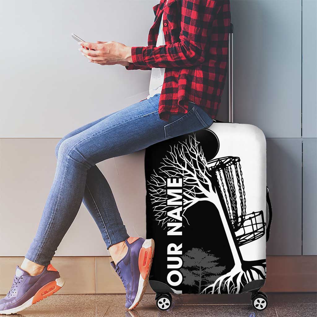 Black and White Disc Golf Tree Graphic Luggage Cover with Roots Silhouette and Custom Name Design - Wonder Print Shop