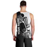 Black and White Disc Golf Tree Graphic Men Tank Top with Roots Silhouette and Custom Name Design - Wonder Print Shop
