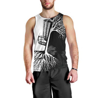 Black and White Disc Golf Tree Graphic Men Tank Top with Roots Silhouette and Custom Name Design - Wonder Print Shop
