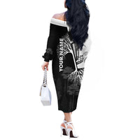 Black and White Disc Golf Tree Graphic Off The Shoulder Long Sleeve Dress with Roots Silhouette and Custom Name Design - Wonder Print Shop