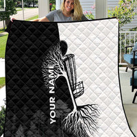 Black and White Disc Golf Tree Graphic Quilt with Roots Silhouette and Custom Name Design - Wonder Print Shop