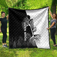 Black and White Disc Golf Tree Graphic Quilt with Roots Silhouette and Custom Name Design - Wonder Print Shop