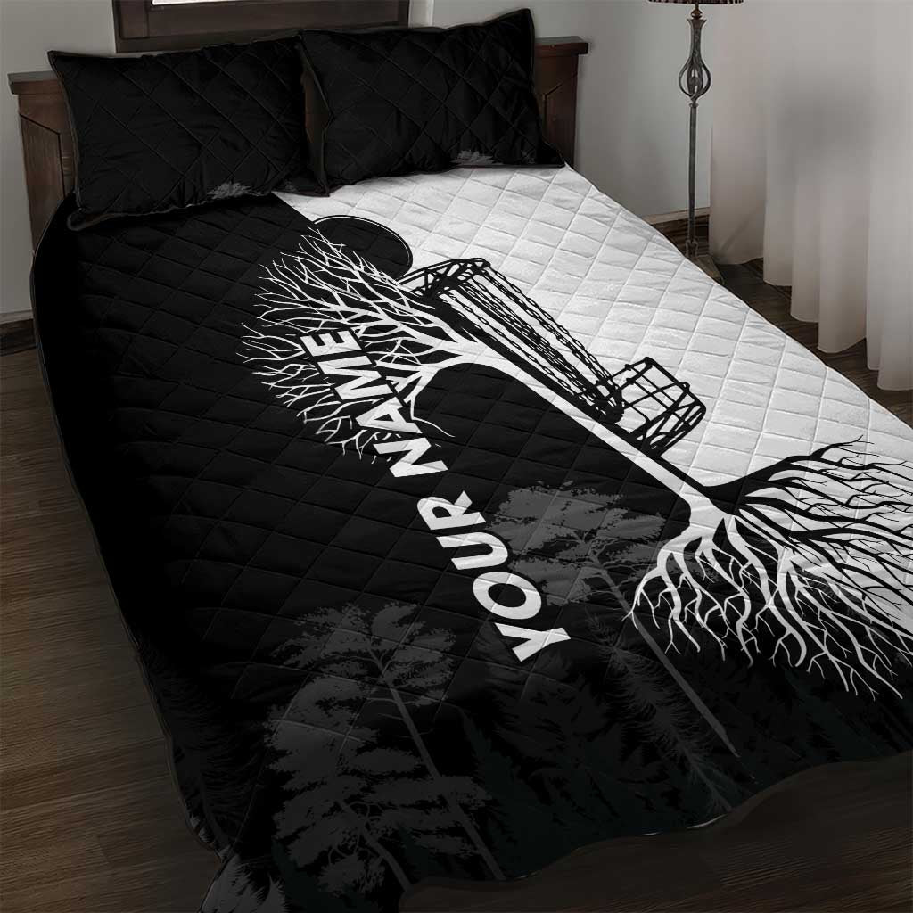 Black and White Disc Golf Tree Graphic Quilt Bed Set with Roots Silhouette and Custom Name Design - Wonder Print Shop