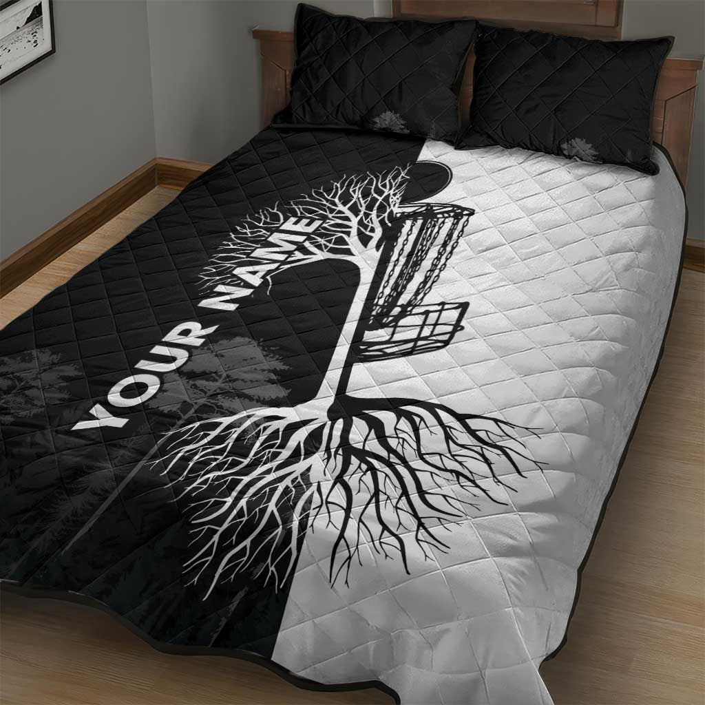 Black and White Disc Golf Tree Graphic Quilt Bed Set with Roots Silhouette and Custom Name Design - Wonder Print Shop