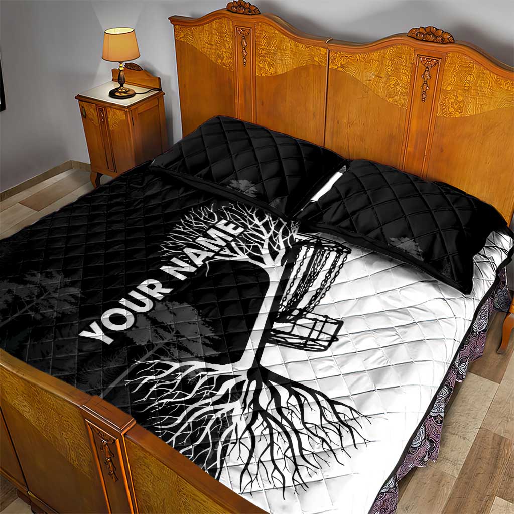 Black and White Disc Golf Tree Graphic Quilt Bed Set with Roots Silhouette and Custom Name Design - Wonder Print Shop