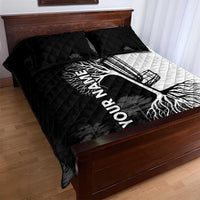 Black and White Disc Golf Tree Graphic Quilt Bed Set with Roots Silhouette and Custom Name Design - Wonder Print Shop