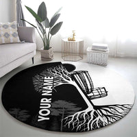 Black and White Disc Golf Tree Graphic Round Carpet with Roots Silhouette and Custom Name Design - Wonder Print Shop