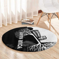 Black and White Disc Golf Tree Graphic Round Carpet with Roots Silhouette and Custom Name Design - Wonder Print Shop