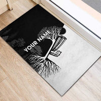 Black and White Disc Golf Tree Graphic Rubber Doormat with Roots Silhouette and Custom Name Design - Wonder Print Shop