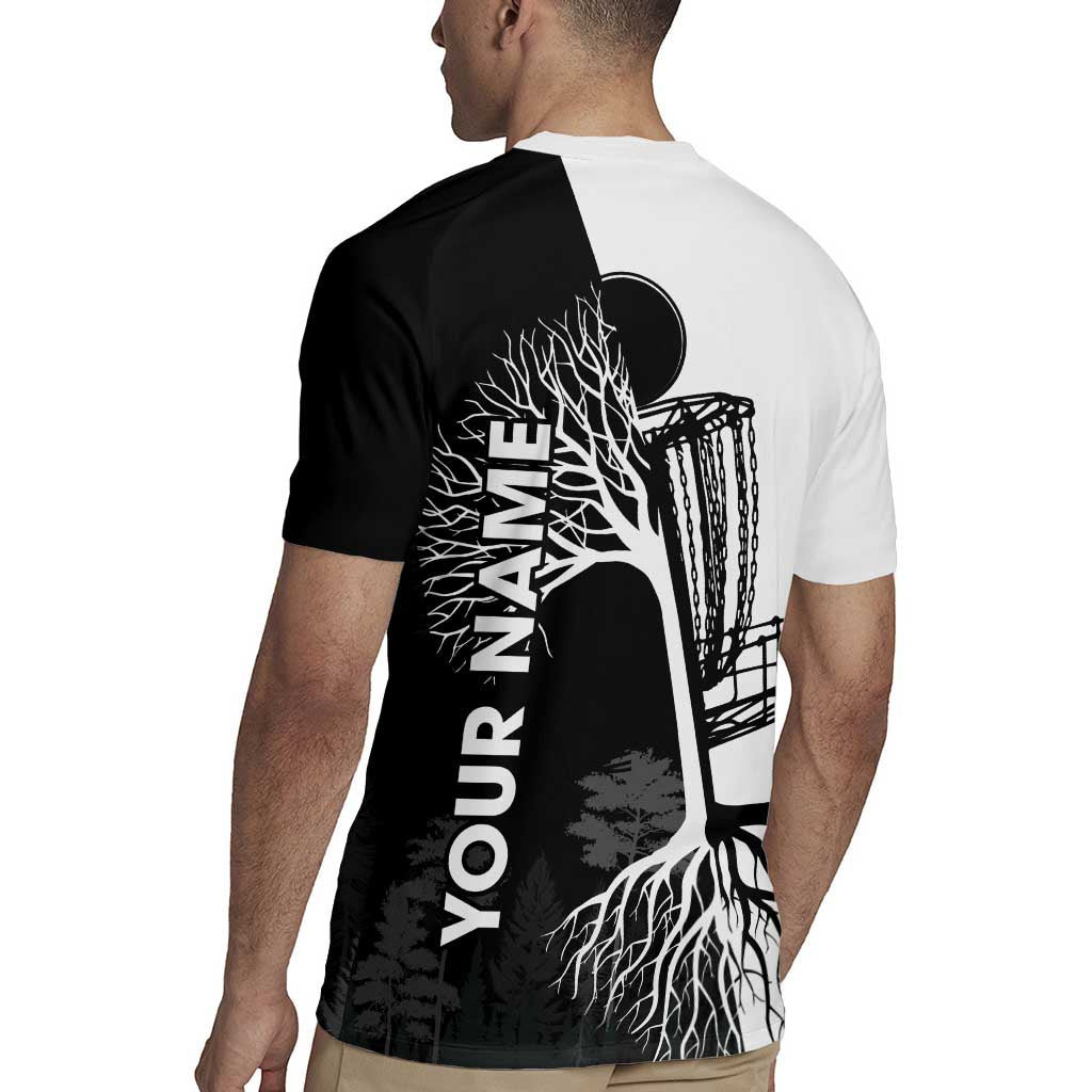 Black and White Disc Golf Tree Graphic Rugby Jersey with Roots Silhouette and Custom Name Design - Wonder Print Shop