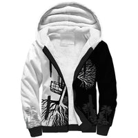 Black and White Disc Golf Tree Graphic Sherpa Hoodie with Roots Silhouette and Custom Name Design - Wonder Print Shop