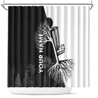 Black and White Disc Golf Tree Graphic Shower Curtain with Roots Silhouette and Custom Name Design - Wonder Print Shop