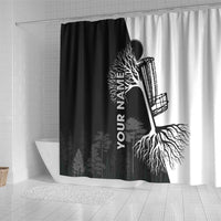 Black and White Disc Golf Tree Graphic Shower Curtain with Roots Silhouette and Custom Name Design - Wonder Print Shop