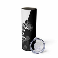 Black and White Disc Golf Tree Graphic Skinny Tumbler with Roots Silhouette and Custom Name Design - Wonder Print Shop