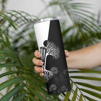 Black and White Disc Golf Tree Graphic Skinny Tumbler with Roots Silhouette and Custom Name Design - Wonder Print Shop