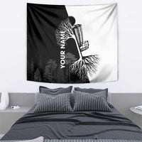 Black and White Disc Golf Tree Graphic Tapestry with Roots Silhouette and Custom Name Design - Wonder Print Shop