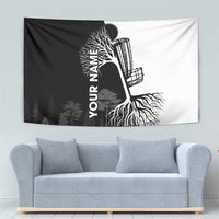 Black and White Disc Golf Tree Graphic Tapestry with Roots Silhouette and Custom Name Design - Wonder Print Shop