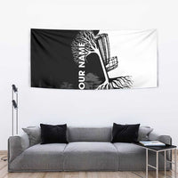 Black and White Disc Golf Tree Graphic Tapestry with Roots Silhouette and Custom Name Design - Wonder Print Shop