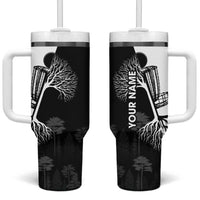 Black and White Disc Golf Tree Graphic Tumbler With Handle with Roots Silhouette and Custom Name Design - Wonder Print Shop