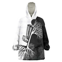 Black and White Disc Golf Tree Graphic Wearable Blanket Hoodie with Roots Silhouette and Custom Name Design - Wonder Print Shop