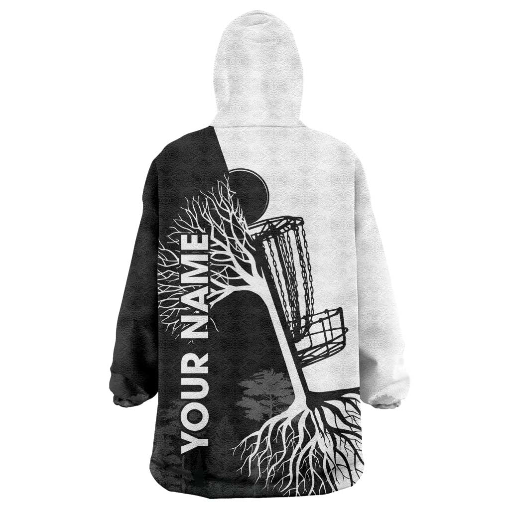 Black and White Disc Golf Tree Graphic Wearable Blanket Hoodie with Roots Silhouette and Custom Name Design - Wonder Print Shop