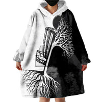 Black and White Disc Golf Tree Graphic Wearable Blanket Hoodie with Roots Silhouette and Custom Name Design - Wonder Print Shop