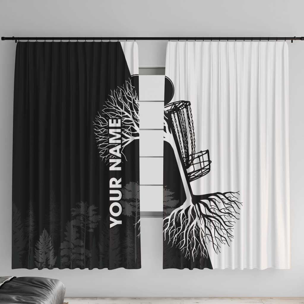 Black and White Disc Golf Tree Graphic Window Curtain with Roots Silhouette and Custom Name Design - Wonder Print Shop