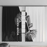 Black and White Disc Golf Tree Graphic Window Curtain with Roots Silhouette and Custom Name Design - Wonder Print Shop