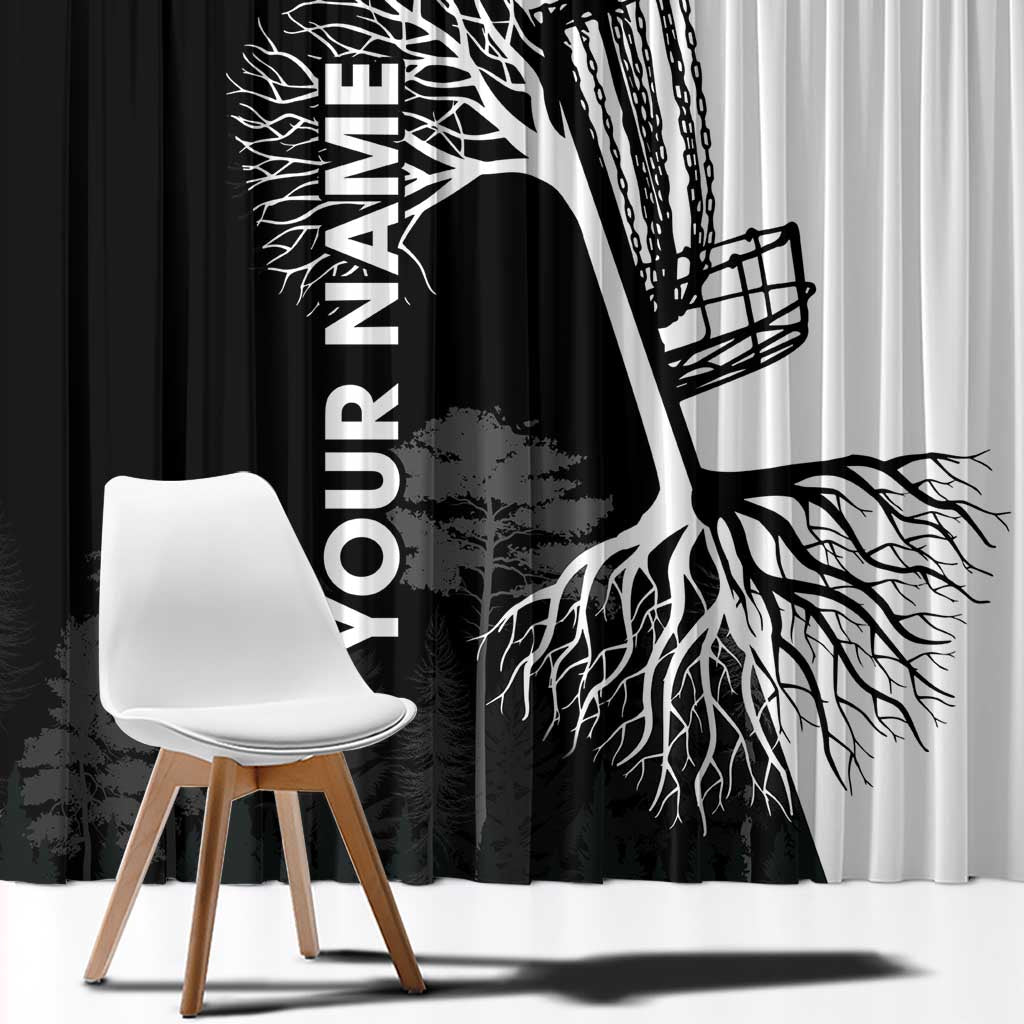 Black and White Disc Golf Tree Graphic Window Curtain with Roots Silhouette and Custom Name Design - Wonder Print Shop