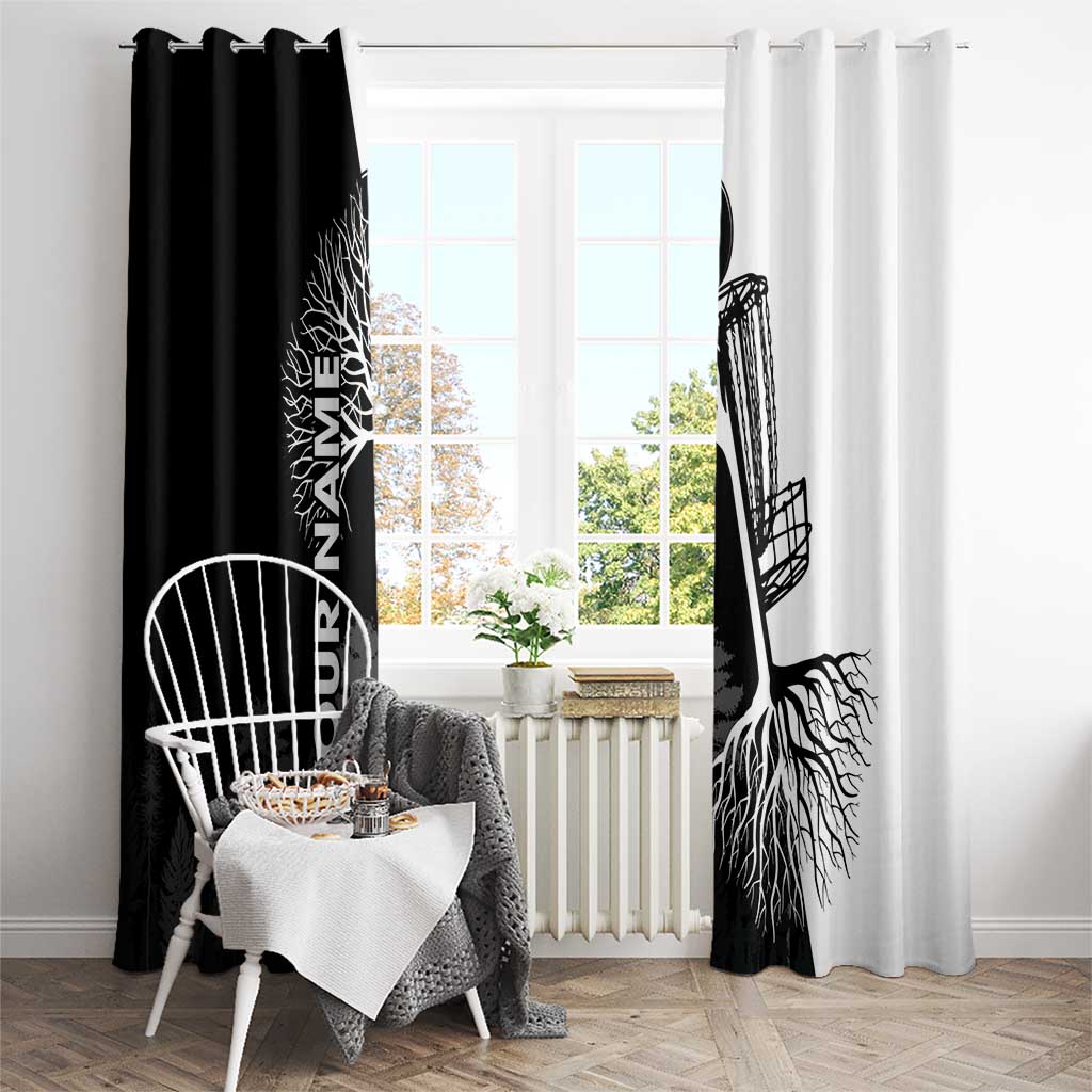 Black and White Disc Golf Tree Graphic Window Curtain with Roots Silhouette and Custom Name Design - Wonder Print Shop