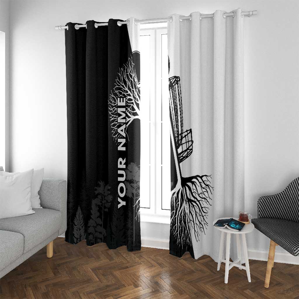 Black and White Disc Golf Tree Graphic Window Curtain with Roots Silhouette and Custom Name Design - Wonder Print Shop