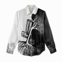 Black and White Disc Golf Tree Graphic Women Casual Shirt with Roots Silhouette and Custom Name Design - Wonder Print Shop