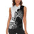Black and White Disc Golf Tree Graphic Women Sleeveless Polo Shirt with Roots Silhouette and Custom Name Design - Wonder Print Shop