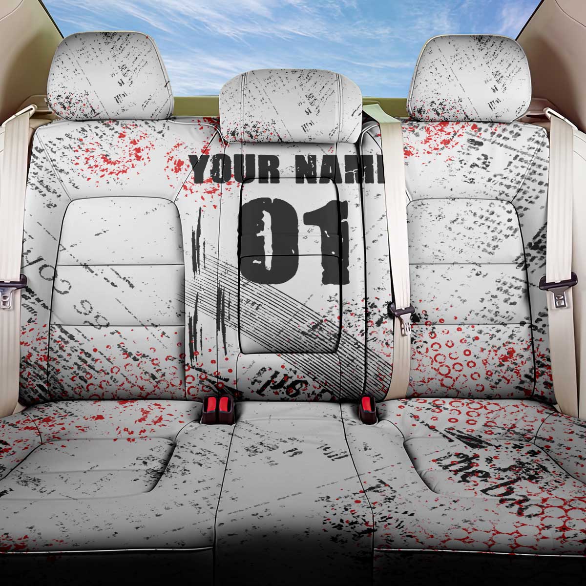 Motocross Rider Back Car Seat Cover with Abstract Grunge Brush and Custom Number in Red and Black Splatter Design - Wonder Print Shop