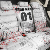 Motocross Rider Back Car Seat Cover with Abstract Grunge Brush and Custom Number in Red and Black Splatter Design - Wonder Print Shop