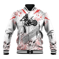 Motocross Rider Baseball Jacket with Abstract Grunge Brush and Custom Number in Red and Black Splatter Design - Wonder Print Shop