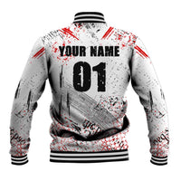 Motocross Rider Baseball Jacket with Abstract Grunge Brush and Custom Number in Red and Black Splatter Design - Wonder Print Shop