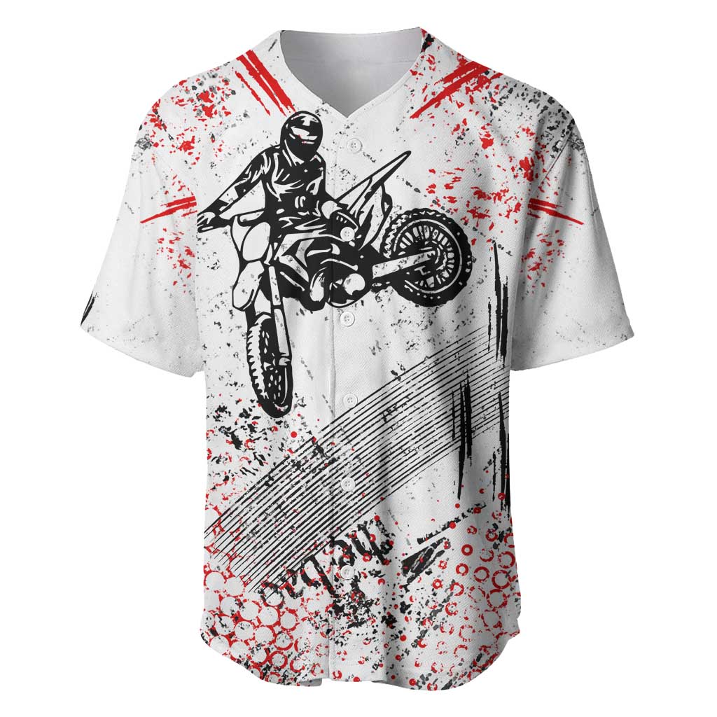 Motocross Rider Baseball Jersey with Abstract Grunge Brush and Custom Number in Red and Black Splatter Design - Wonder Print Shop