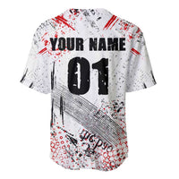 Motocross Rider Baseball Jersey with Abstract Grunge Brush and Custom Number in Red and Black Splatter Design - Wonder Print Shop