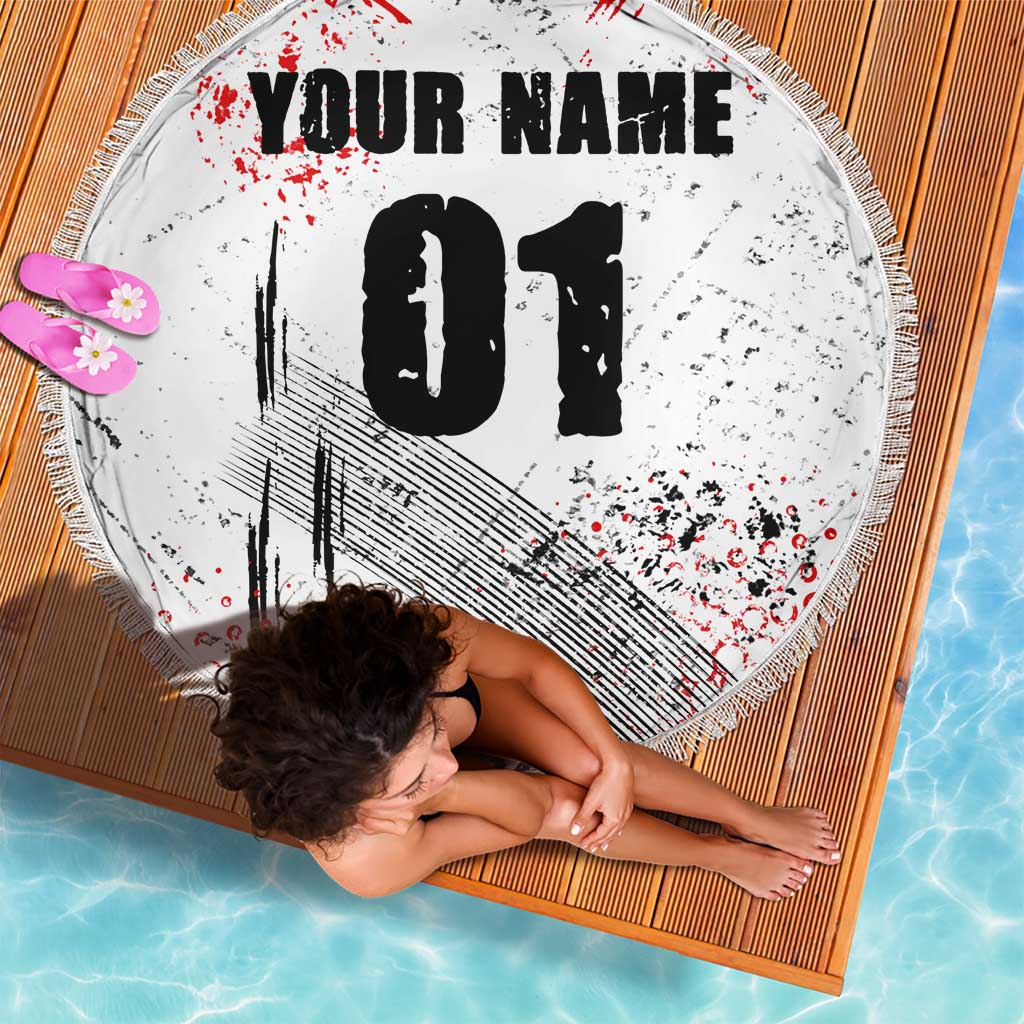 Motocross Rider Beach Blanket with Abstract Grunge Brush and Custom Number in Red and Black Splatter Design - Wonder Print Shop