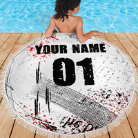 Motocross Rider Beach Blanket with Abstract Grunge Brush and Custom Number in Red and Black Splatter Design - Wonder Print Shop