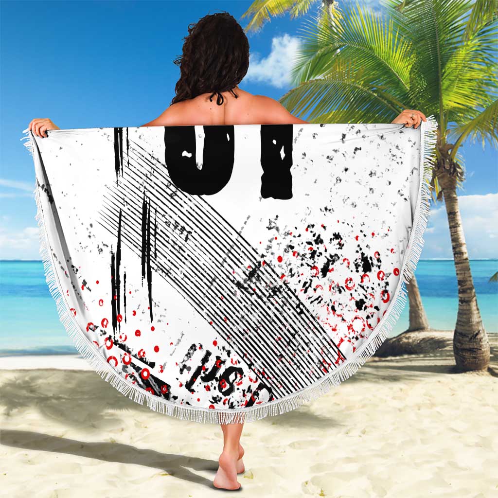 Motocross Rider Beach Blanket with Abstract Grunge Brush and Custom Number in Red and Black Splatter Design - Wonder Print Shop