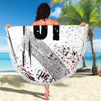 Motocross Rider Beach Blanket with Abstract Grunge Brush and Custom Number in Red and Black Splatter Design - Wonder Print Shop