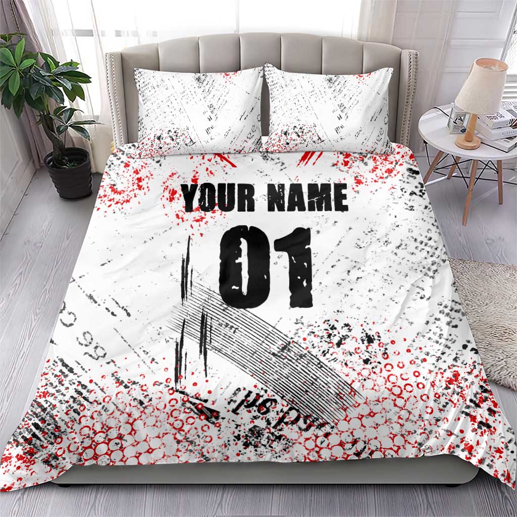 Motocross Rider Bedding Set with Abstract Grunge Brush and Custom Number in Red and Black Splatter Design - Wonder Print Shop